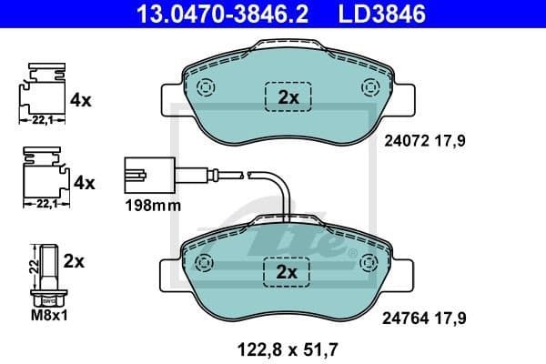 Brake Pad Set, disc brake ATE Ceramic 13.0470-3846.2