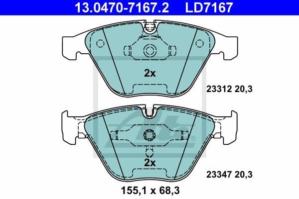 Brake Pad Set, disc brake ATE Ceramic 13.0470-7167.2