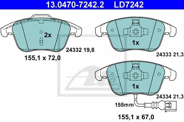 Brake Pad Set, disc brake ATE Ceramic 13.0470-7242.2