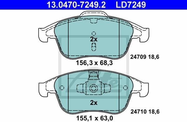 Brake Pad Set, disc brake ATE Ceramic 13.0470-7249.2