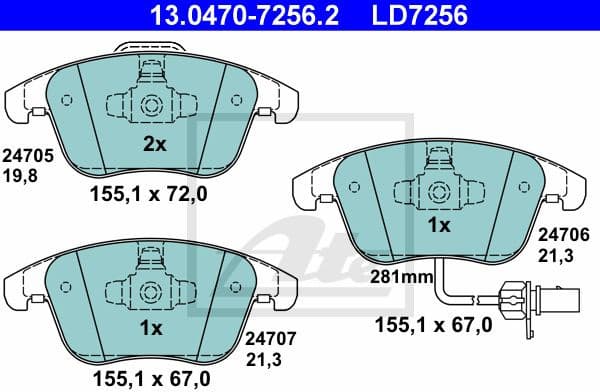 Brake Pad Set, disc brake ATE Ceramic 13.0470-7256.2