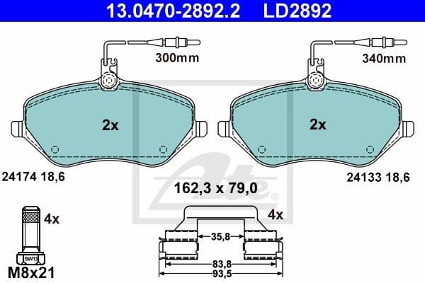 Brake Pad Set, disc brake ATE Ceramic 13.0470-2892.2