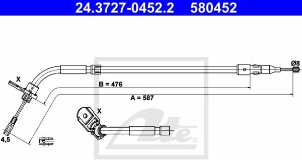 Cable Pull, parking brake 24.3727-0452.2