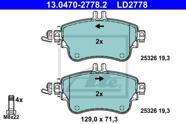 Brake Pad Set, disc brake ATE Ceramic 13.0470-2778.2