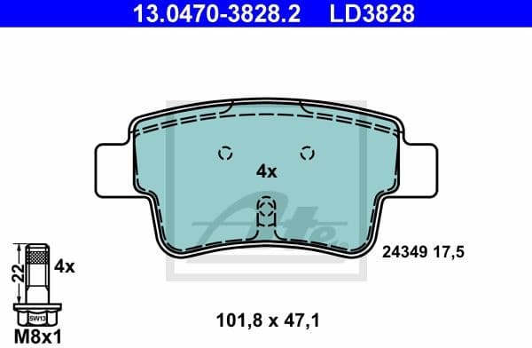 Brake Pad Set, disc brake ATE Ceramic 13.0470-3828.2