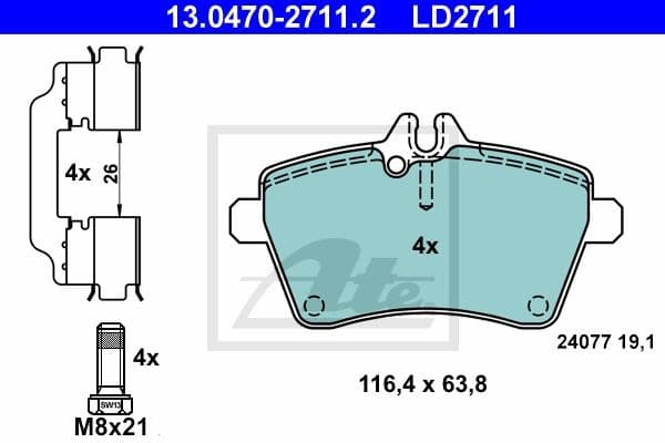 Brake Pad Set, disc brake ATE Ceramic 13.0470-2711.2
