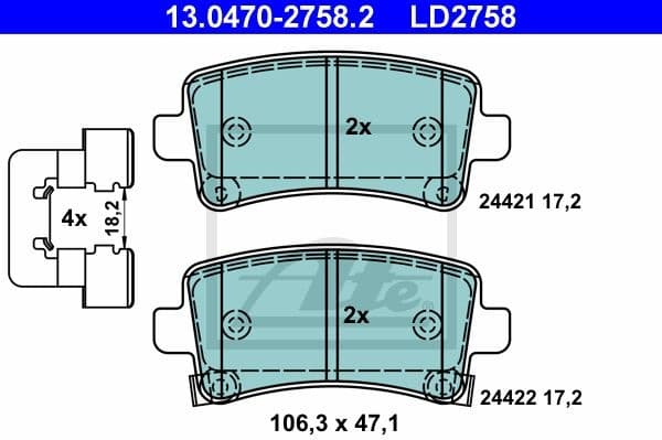 Brake Pad Set, disc brake ATE Ceramic 13.0470-2758.2