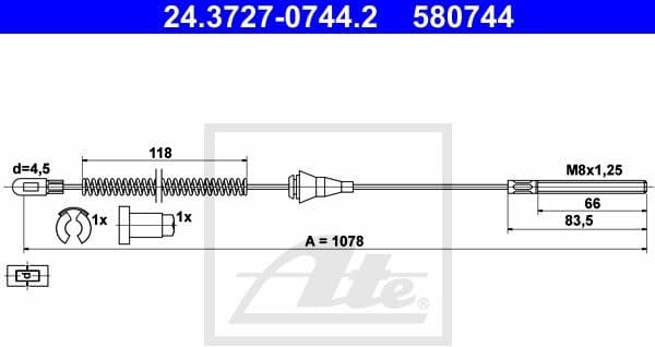 Cable Pull, parking brake 24.3727-0744.2
