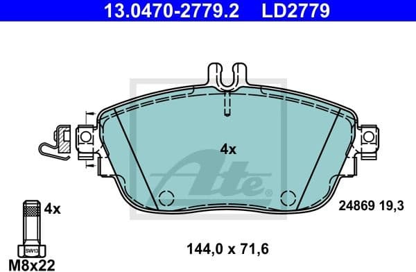 Brake Pad Set, disc brake ATE Ceramic 13.0470-2779.2