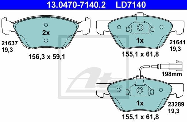 Brake Pad Set, disc brake ATE Ceramic 13.0470-7140.2