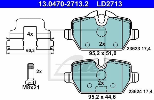 Brake Pad Set, disc brake ATE Ceramic 13.0470-2713.2