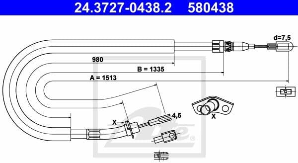 Cable Pull, parking brake 24.3727-0438.2