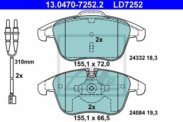 Brake Pad Set, disc brake ATE Ceramic 13.0470-7252.2