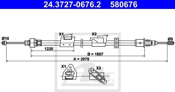 Cable Pull, parking brake 24.3727-0676.2