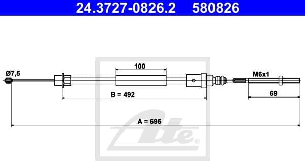 Cable Pull, parking brake 24.3727-0826.2