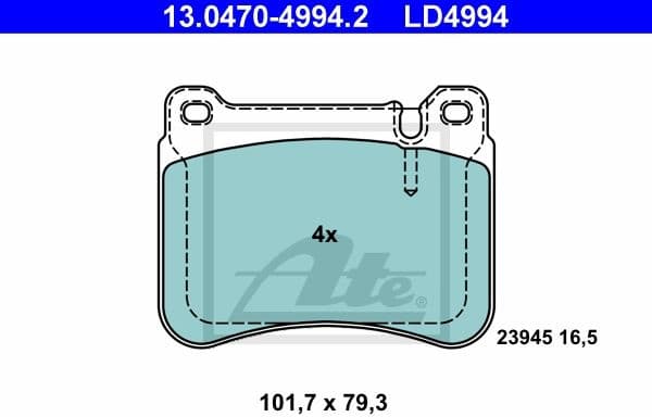 Brake Pad Set, disc brake ATE Ceramic 13.0470-4994.2