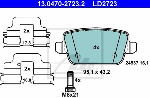 Brake Pad Set, disc brake ATE Ceramic 13.0470-2723.2