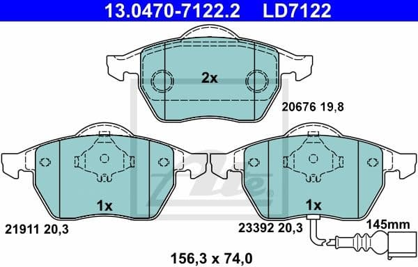 Brake Pad Set, disc brake ATE Ceramic 13.0470-7122.2