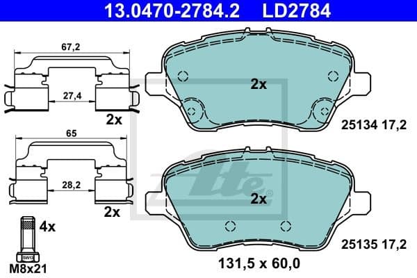 Brake Pad Set, disc brake ATE Ceramic 13.0470-2784.2