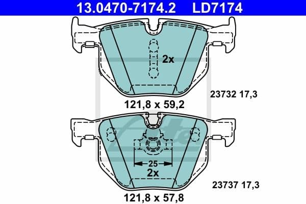 Brake Pad Set, disc brake ATE Ceramic 13.0470-7174.2