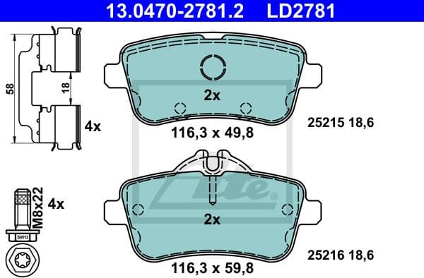 Brake Pad Set, disc brake ATE Ceramic 13.0470-2781.2