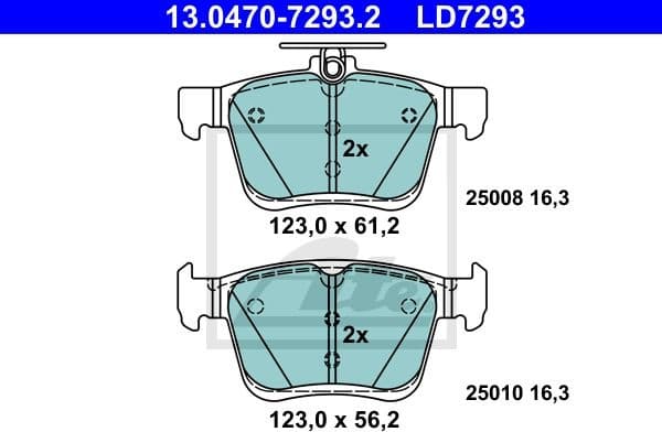 Brake Pad Set, disc brake ATE Ceramic 13.0470-7293.2