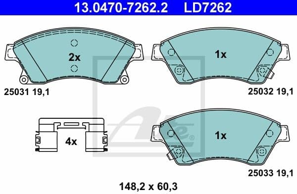 Brake Pad Set, disc brake ATE Ceramic 13.0470-7262.2