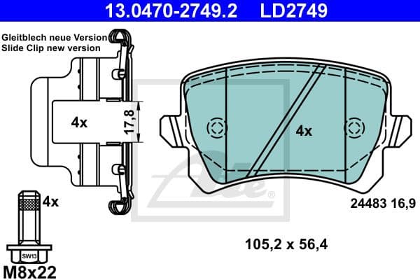 Brake Pad Set, disc brake ATE Ceramic 13.0470-2749.2