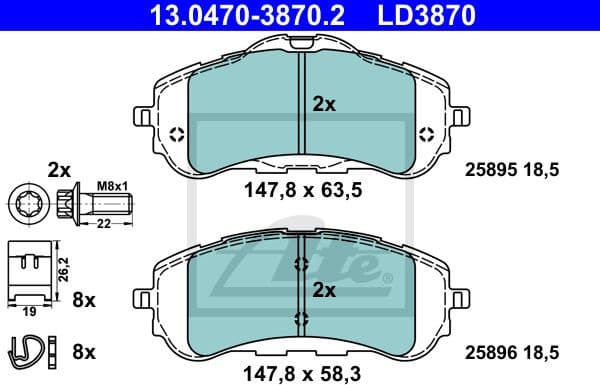 Brake Pad Set, disc brake ATE Ceramic 13.0470-3870.2