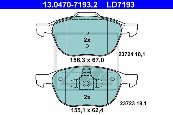 Brake Pad Set, disc brake ATE Ceramic 13.0470-7193.2