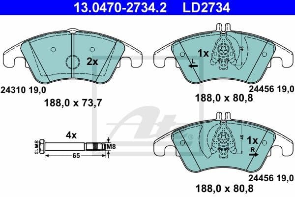Brake Pad Set, disc brake ATE Ceramic 13.0470-2734.2