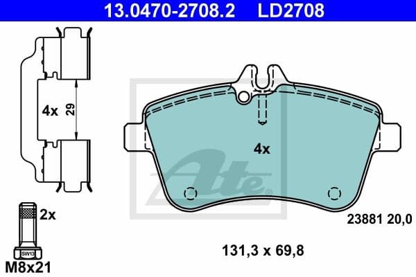 Brake Pad Set, disc brake ATE Ceramic 13.0470-2708.2