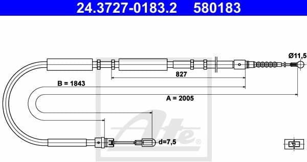 Cable Pull, parking brake 24.3727-0183.2