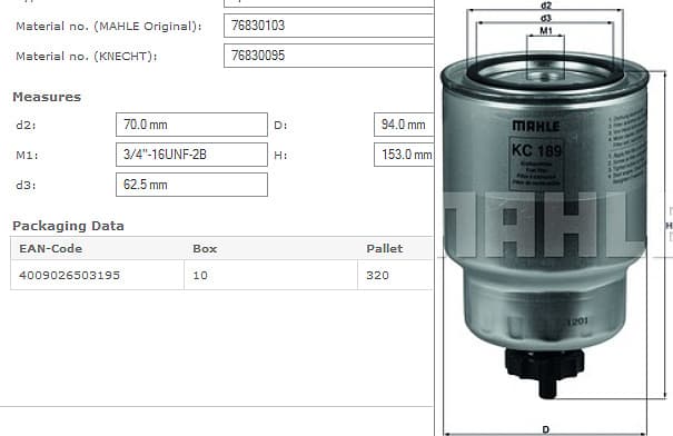 Filter diesel fuel KC189