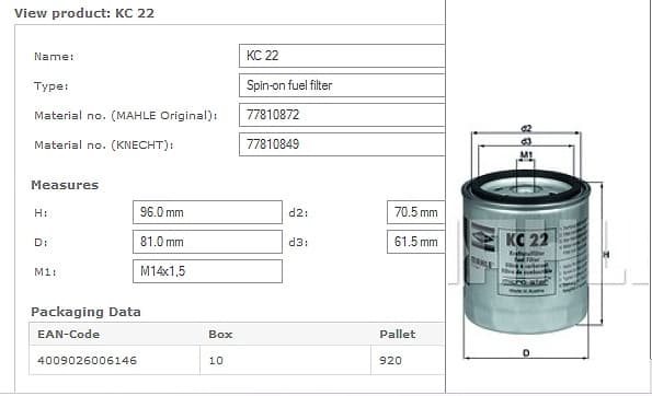Filter diesel fuel KC22