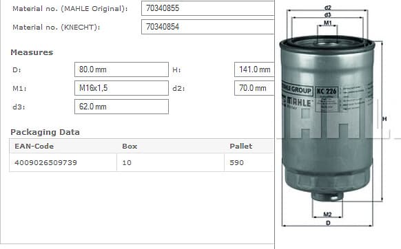 Filter diesel fuel KC226