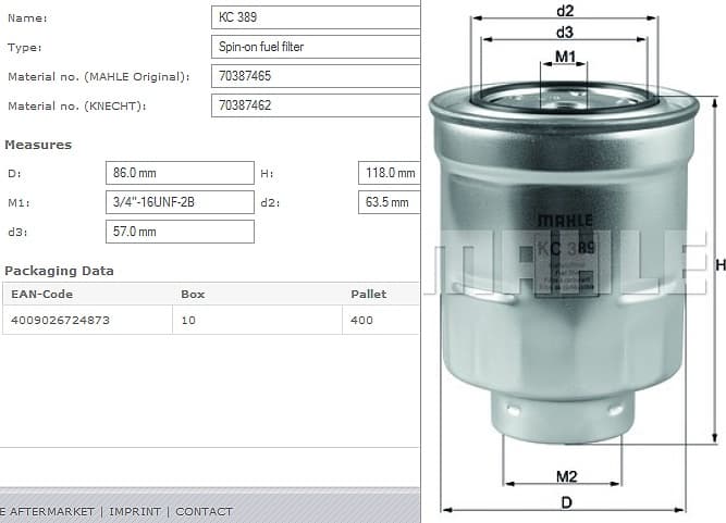 Filter diesel fuel KC389D