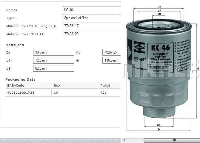 Filter diesel fuel KC46
