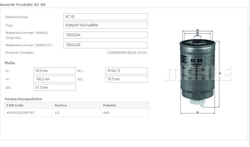 Filter diesel fuel KC80