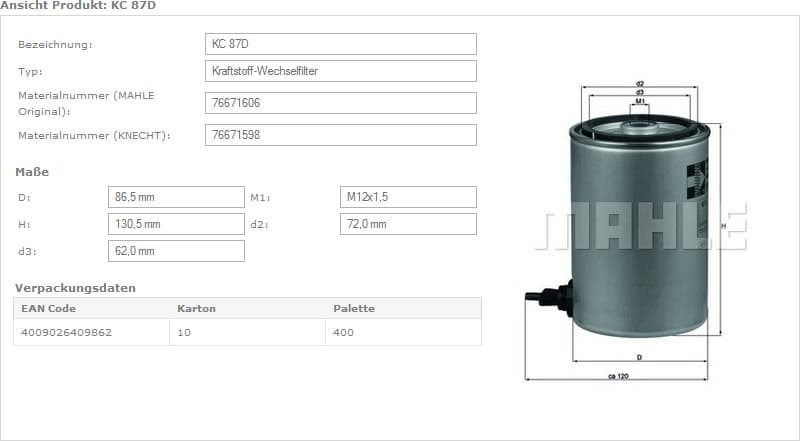 Filter diesel fuel KC87D - image 2