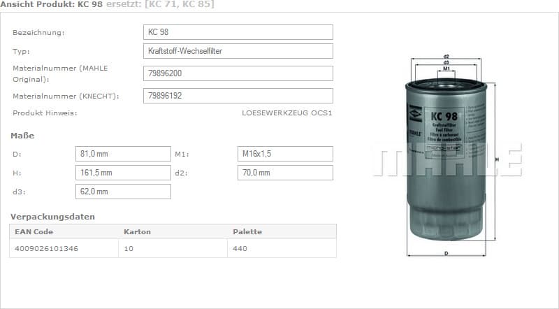 Filter diesel fuel KC98