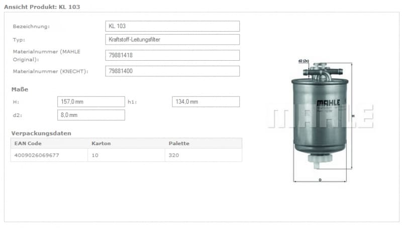 Filter diesel fuel KL103