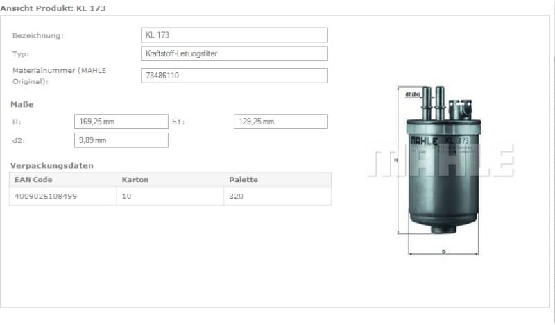 Filter diesel fuel KL173