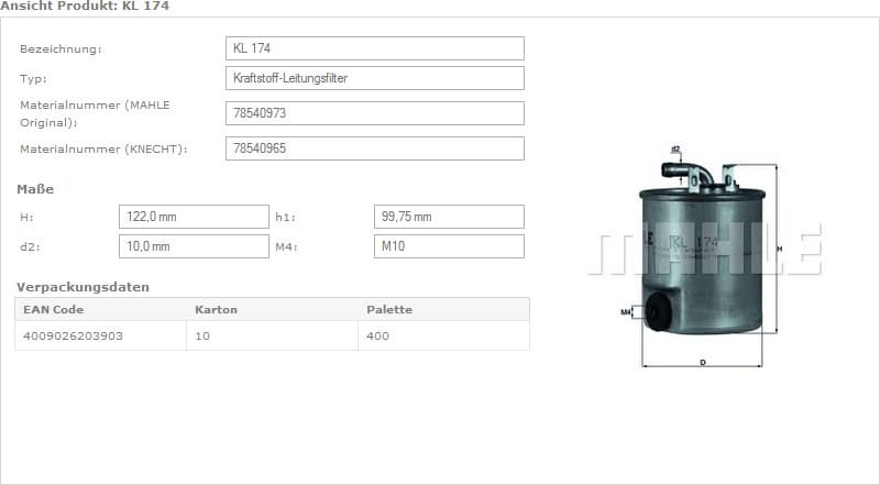 Filter diesel fuel KL174