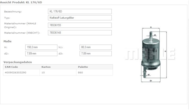 Filter petrol KL176/6D - image 3