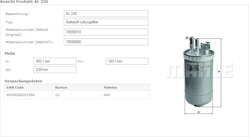 Filter diesel fuel KL230