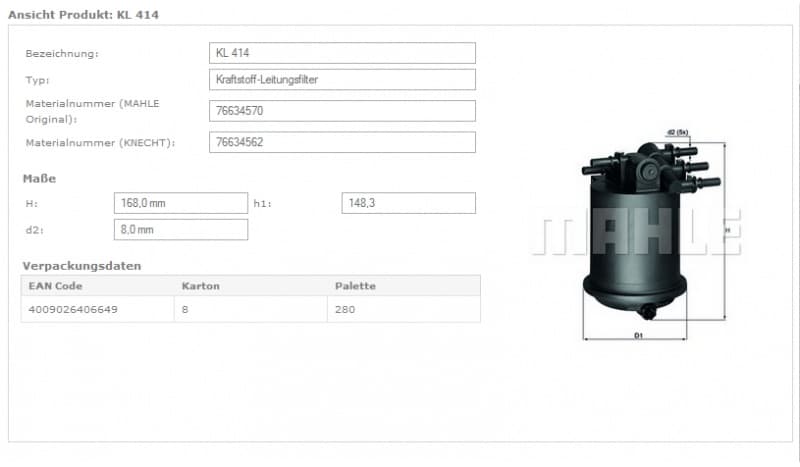 Filter diesel fuel KL414