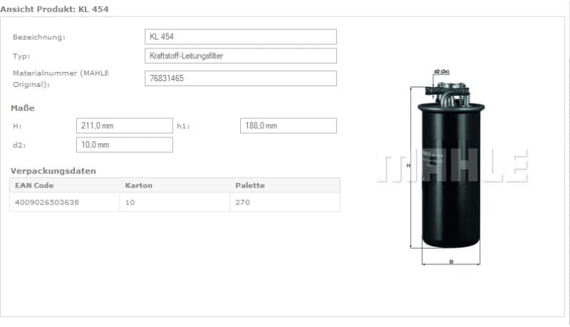 Filter diesel fuel KL454