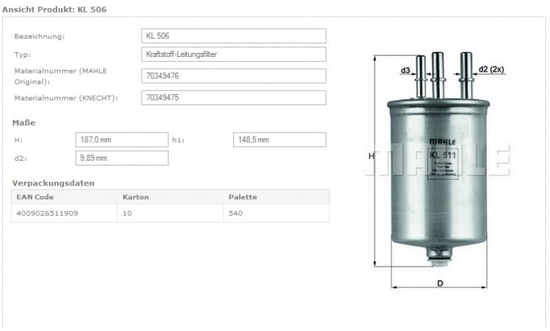 Fuel Filter KL506