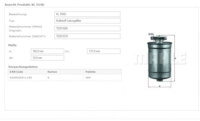 Filter diesel fuel KL554D - image 4